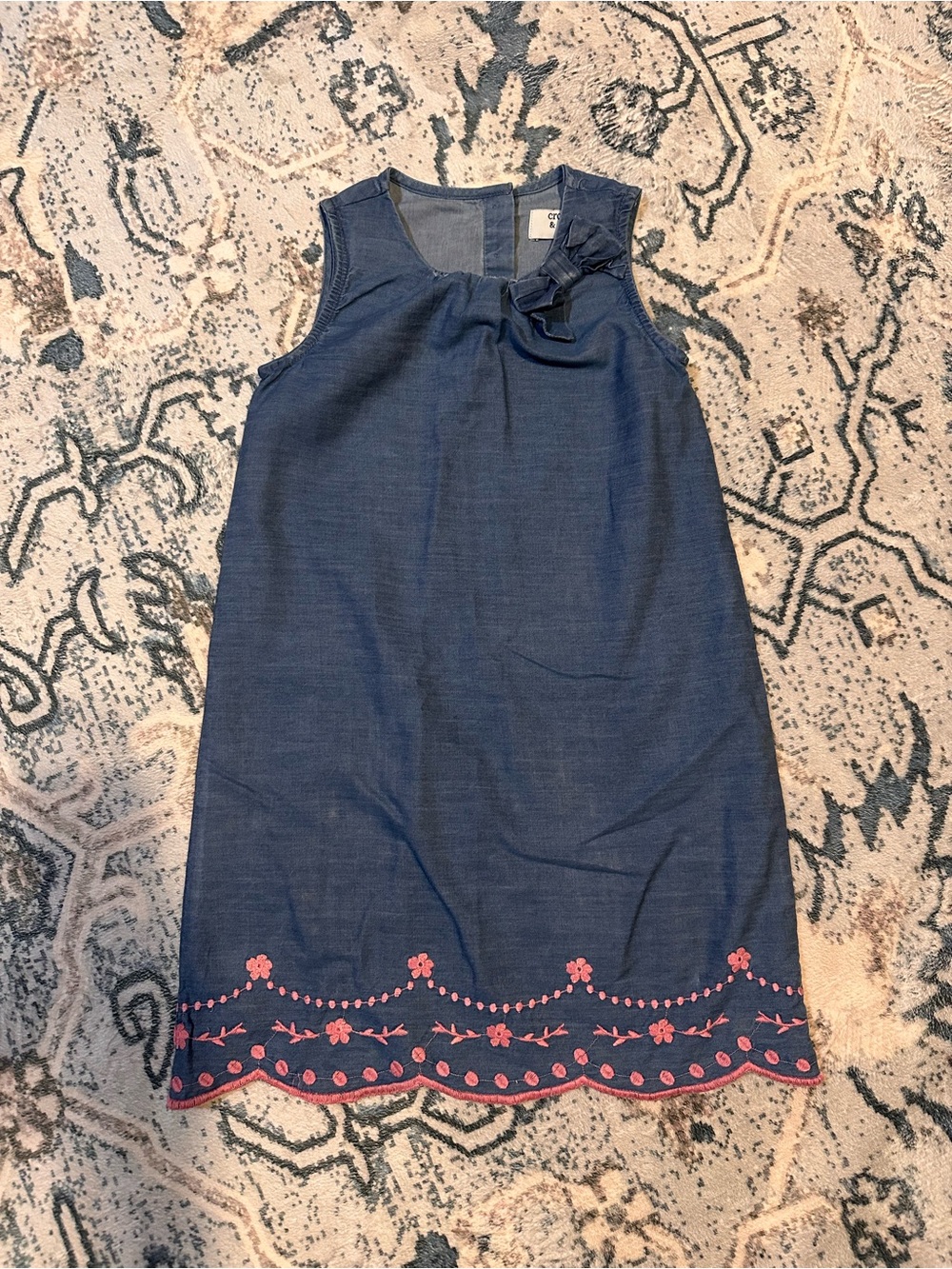 crown & ivy Navy Denim Sleeveless Dress with Pink Embroidered Hem